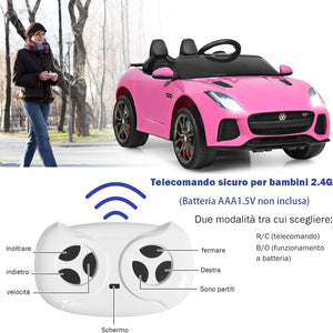 Jaguar Auto Elettrico 12 V per Bambini, Macchina Elettrica con Telecomando, con Luci Musica Storia, Avvio Lento, Velocit¨¤ 3-5 km/h (Rosa)