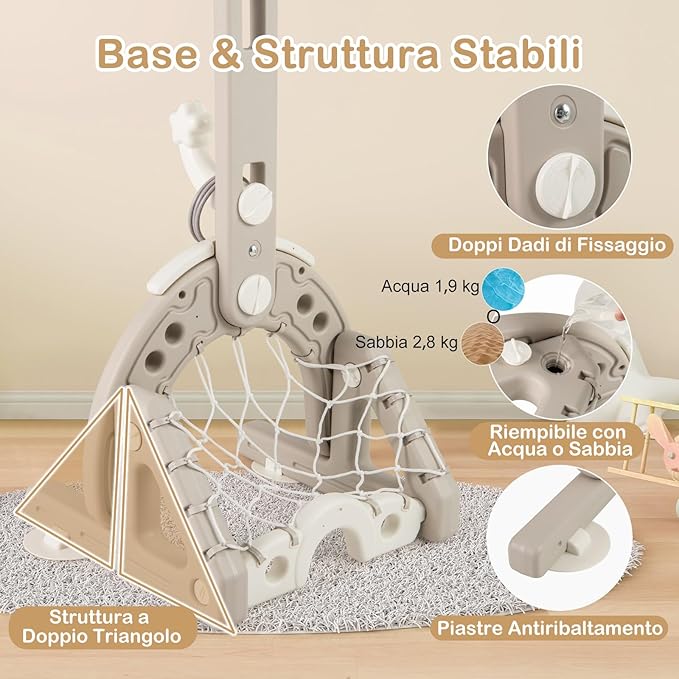 Canestro da Basket per Bambini, 4 in 1 Centro Attività, Porta Calcio Golf Gioco del Cerchio, Altezza Regolabile per Interni ed Esterni, Regalo per Bambini 3-10 Anni