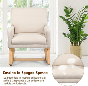 Poltrona a Dondolo, Poltrona a Dondolo Imbottita con Base in Legno Massello, Sedia a Dondolo Moderna per Soggiorno, Camera da Letto, Ufficio, Beige