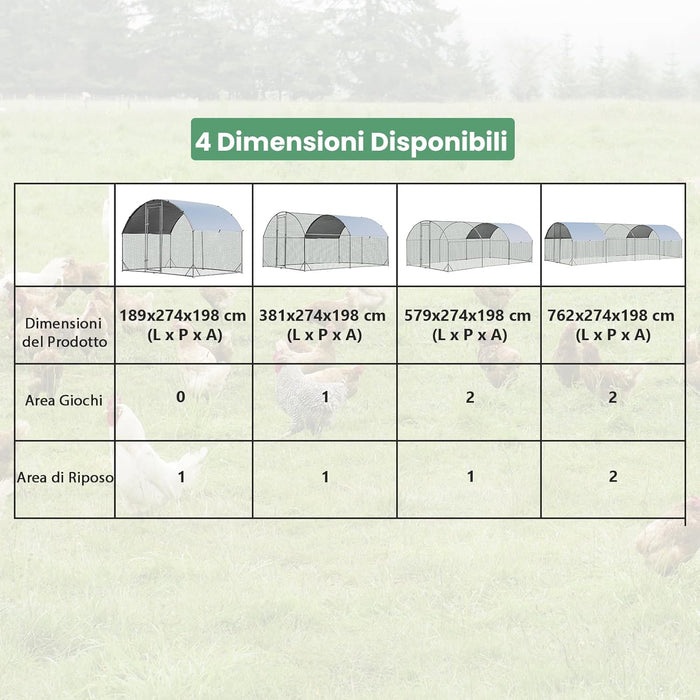 Pollaio per Galline da Esterno, Recinto per Polli in Metallo Zincato con Copertura in PE, Abitazione a Forma di Cupola per Anatre e Conigli per Cortile e Fattoria