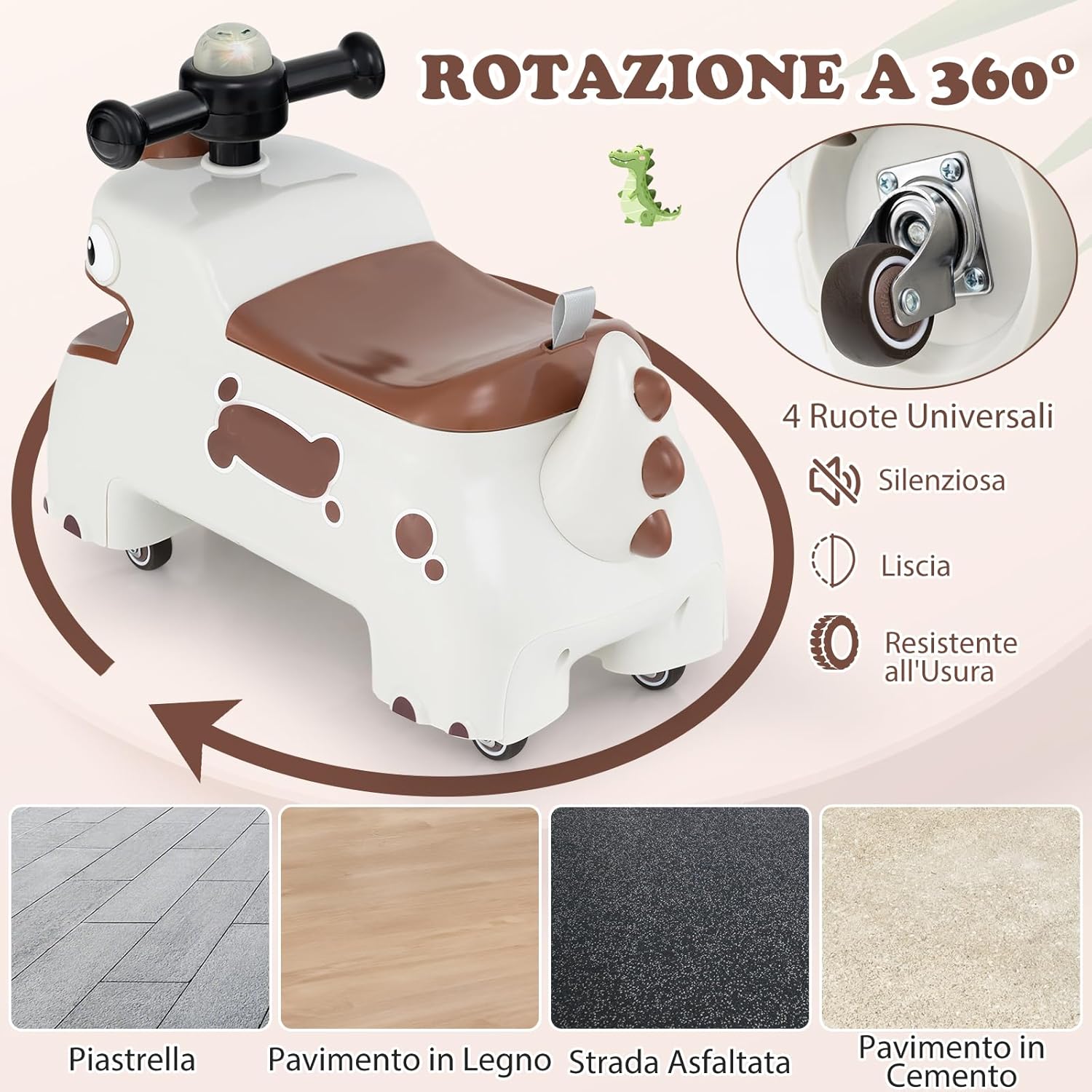 Macchina a Spinta per Bambini, Giocattolo Cavalcabile con Spazio Nascosto Luci Musica e Clacson, Macchina da Passeggio a Spinta con 4 Ruote, Regalo per Bambini 18+ Mesi (Bianco)