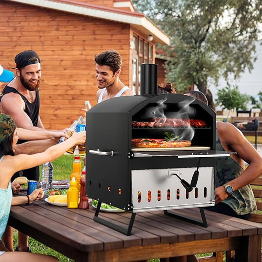 Forno per Pizza a Legna da Esterno da 40 cm, Bruciatore Pizza a 2 Strati con Pietra Quadrata, Pala per Pizza, Griglie da Cucina e Copertura, Forno Portatile per Campeggio, Giardino, BBQ