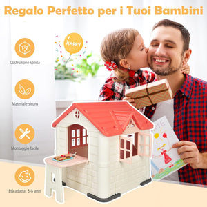 Casetta per Bambini con Porte e Finestre, Casetta Giocattolo con Tavolo, Set Giocattolo con 7 Pezzi, Ideale per Bambini 3-8 Anni, 164x124x132 cm (Rosa)