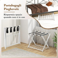 Portavaligie Pieghevole, Porta Valigie Poggia Bagaglio a 2 Ripiani, Cavalletto da Valigie, per Hotel e Viaggio, in Metallo, 68 x 43 x 56 cm (Bianco 2)