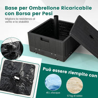 Base per Ombrellone, con Tavolino e Sacca Ponderata, Supporto per Ombrellone 45L di Acqua, 67 kg di Sabbia, Base Ombrellone 3 in 1 con Vassoio, per Ombrellone 38 mm/48 mm