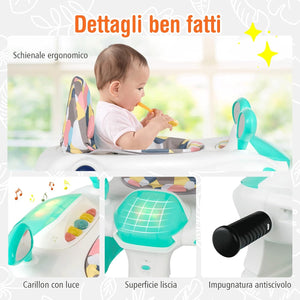 Girello per bambini 2 in 1, Girello con Altezza e Velocità Regolabili, Carillon con Luci e Cuscino Comodo, Primi Passi per Bambini 6-18 Mesi, Capacità di carico: 15 kg (Verde)