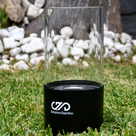 Camino Bioetanolo da Tavolo cilindrico 12,5x12,5x26 cm – Bruciatore Bioetanolo portatile in vetro e acciaio inox per interno ed esterno