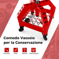 Sgabello da Officina, Sgabello Meccanico Rotante con Vassoio Porta Attrezzi, Regolabile in Altezza e 4 Ruote Universali, capacità di 150 kg, per Garage, Officina (Rosso)
