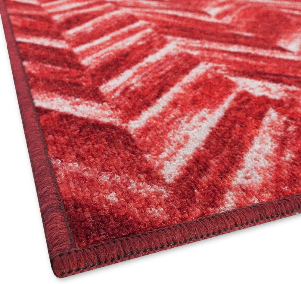 Tappeto Cucina Tessitura Piatta Effetto Parquet Antiscivolo Corridoio Bagno Bordeaux 50x115 cm
