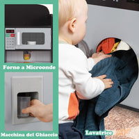 Cucina Giocattolo per Bambini, Cucina per Bambini con Frigorifero, Macchina del Ghiaccio, Lavatrice, Forno, Microonde, Lavello e Rubinetto, Con Luci e Suoni, per Bambini 3+ Anni (Marrone)