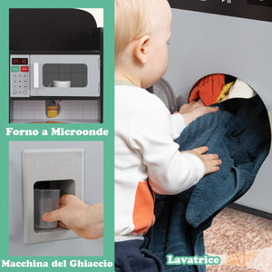 Cucina Giocattolo per Bambini, Cucina per Bambini con Frigorifero, Macchina del Ghiaccio, Lavatrice, Forno, Microonde, Lavello e Rubinetto, Con Luci e Suoni, per Bambini 3+ Anni (Marrone)