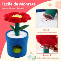 Albero per Gatti con Posatoio a Forma di Fiore, Condominio a Forma di Vaso, Tiragraffi a Forma di Stelo, Foglie Flessibili, Centro di Attività Versatile per Animali Domestici (Rosso)