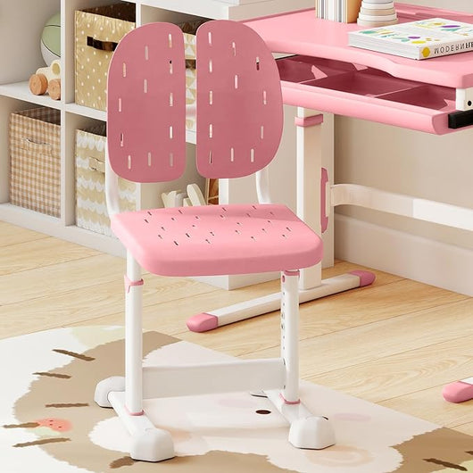 Sedia per Bambini 3+ Anni, Poltrona Ergonomica con Doppi Supporti Dorsali e Seduta Traspirante e Struttura in Metallo Resistente, Sedia Regolabile in Altezza per Camera da Letto (Rosa)
