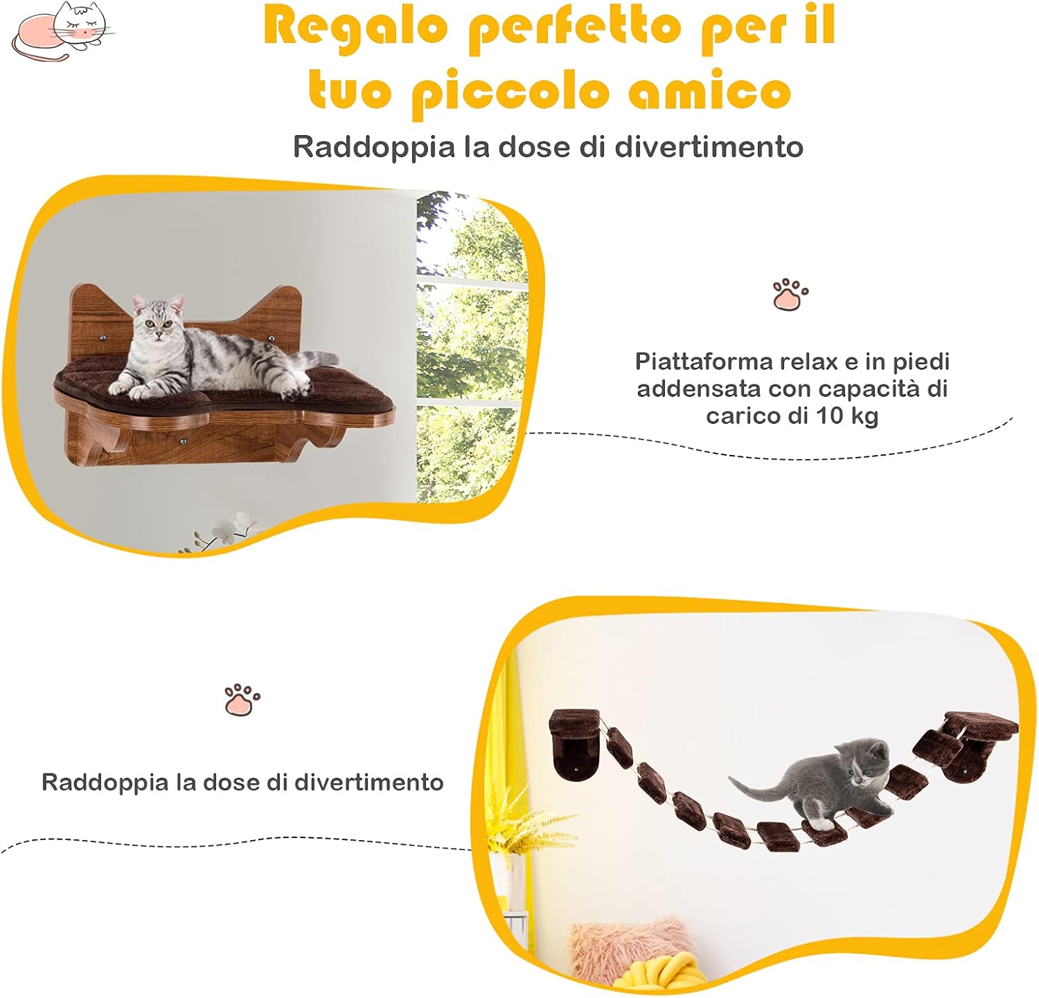 Scaletta per Gatti Montata al Muro, Letto di Legno per Gatti con Scaletta, Durevole e Stabile, Centro Attività da Interno per Gatti, Facile da Montare