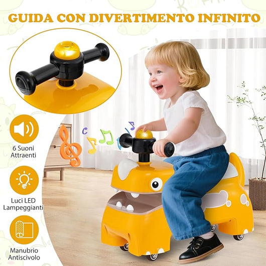 Macchina a Spinta per Bambini, Giocattolo Cavalcabile con Spazio Nascosto Luci Musica e Clacson, Macchina da Passeggio a Spinta con 4 Ruote, Regalo per Bambini 18+ Mesi (Giallo)