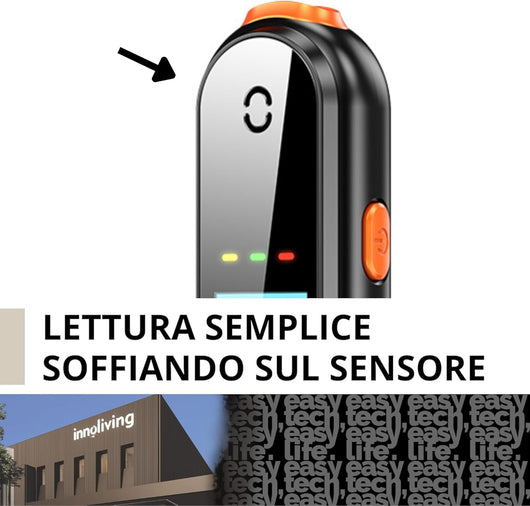 Innoliving Alcool Tester INN-991 Portatile e Preciso, Display Digitale, Rilevazione Rapida del Tasso Alcolico, Sensore Avanzato, per Uso Personale con USB-c