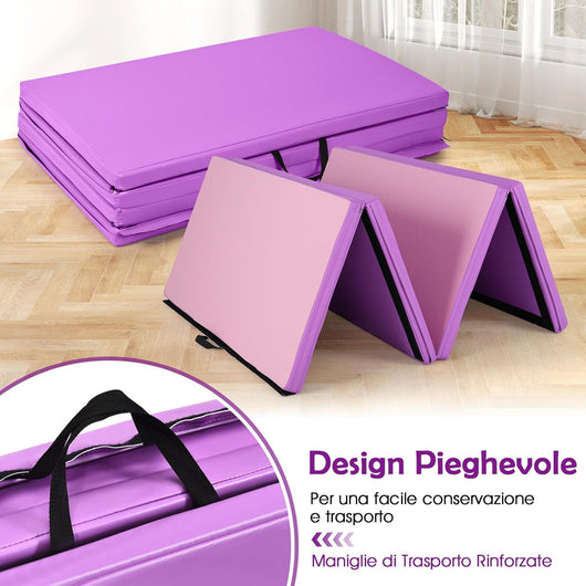 Tappettino da Ginnastica Pieghevole 240 x 116 x 5 cm, Tappetto Palestra da Terra con Maniglie Portatile, Materassino da Allenamento per Fitness e Yoga (Viola e Rosa)