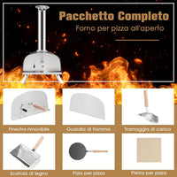 Forno per Pizza da Esterno, Forno per Pizza con Pietra per Pizza, Parafuoco, Gambe Pieghevoli, Camino Smontabile, Fornetto Portatile Giardino