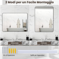 Specchio da Parete 76,5 x 56 cm, Specchio da Bagno Rettangolare con Pellicola Antigraffio, Cornice in Metallo Antiruggine, Ideale per Bagno Soggiorno Ingresso
