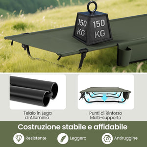 Brandina da Campeggio, Letto Pieghevole e Portatile con Tasca Laterale e Borsa da Trasporto, Lettino con Struttura in Metallo per Viaggio e Spiaggia, Portata 150 kg