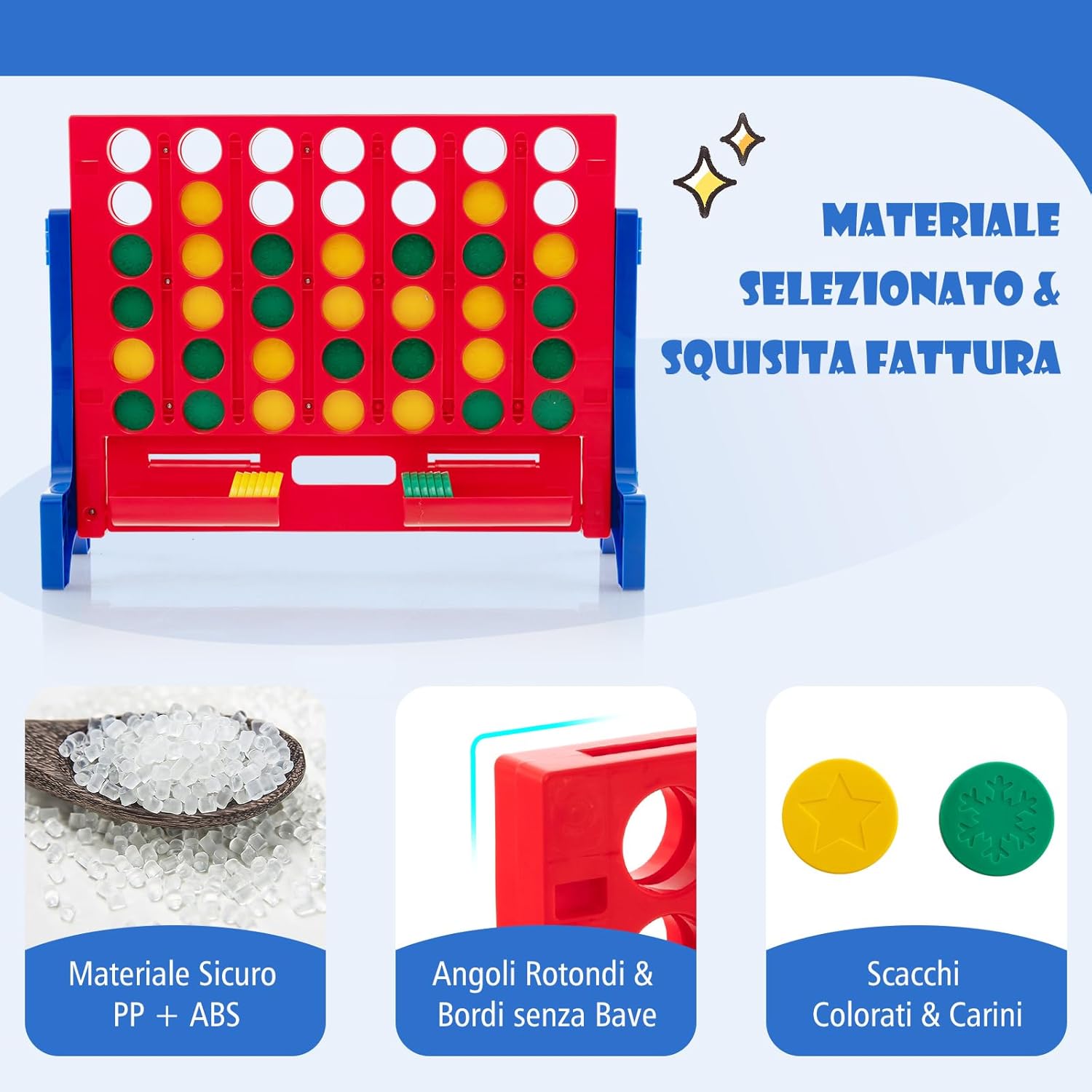 Forza 4 da Tavolo o da Parete, Forza 4 Gigante con Sacca e 42 Pedine, Gioco da Parete per Adulti e Bambini, Divertimento Familiare, Feste all'Aperto (Blu)