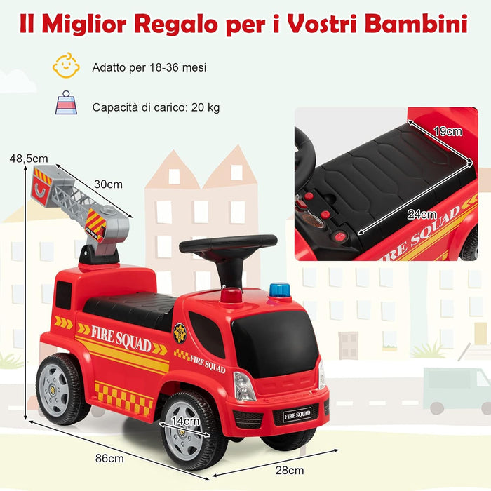 Camion dei Pompieri per Bambini, con Macchina a Bolle Fari Allarme e Musica, Macchinina Cavalcabile a Spinta per Bambini 18-36 Mesi (Rosso,2)