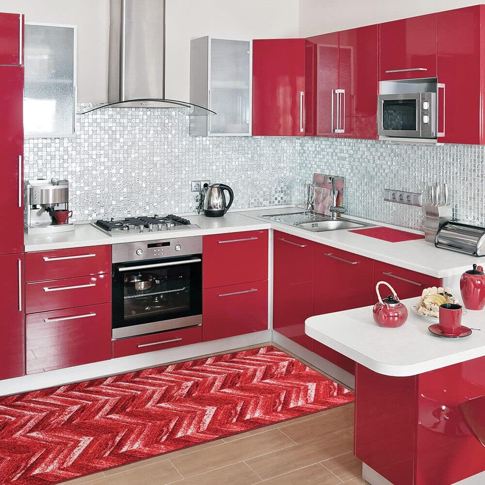 Tappeto Cucina Tessitura Piatta Effetto Parquet Antiscivolo Corridoio Bagno Bordeaux 50x80 cm