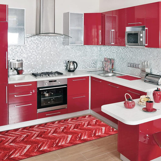 Tappeto Cucina Tessitura Piatta Effetto Parquet Antiscivolo Corridoio Bagno Bordeaux 57x140 cm