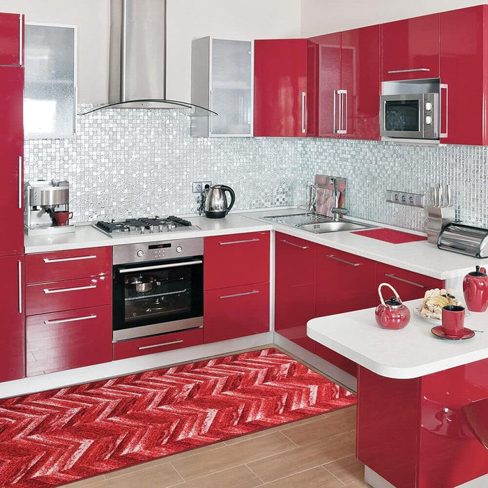 Tappeto Cucina Tessitura Piatta Effetto Parquet Antiscivolo Corridoio Bagno Bordeaux 50x115 cm