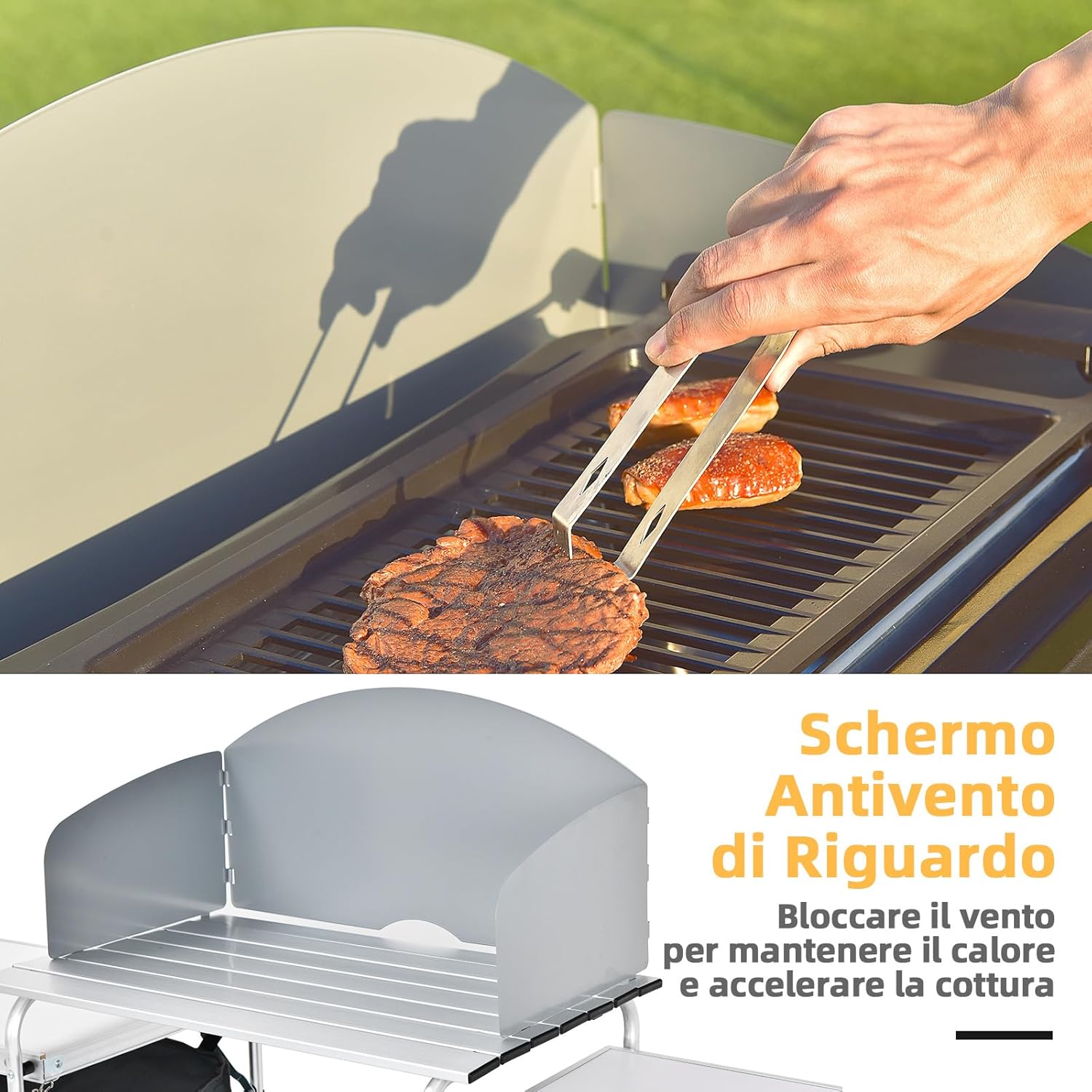 Cucina Portatile Cucina per Esterno Tavolo da Campeggio Pieghevole, Tavolo per Griglia in Alluminio, con Contenitori, per Festa Griglia e Campeggio (Grigio)