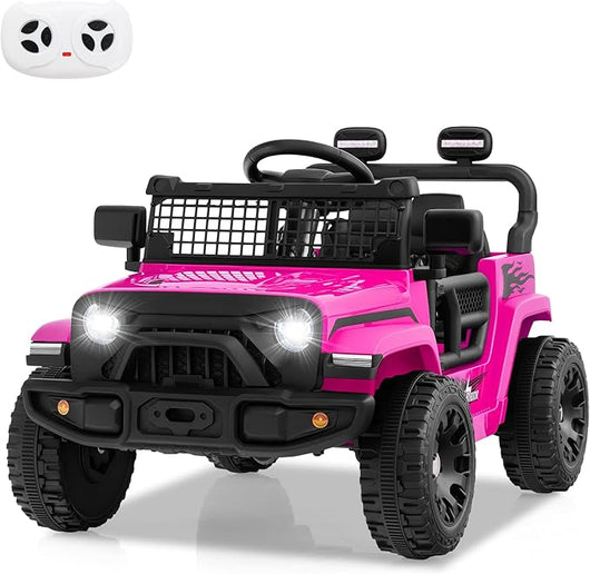12V Macchina elettrcia per Bambini, Auto con Telecomando 3 Velocità Luci LED Musica, Doppi Motori, Veicolo Elettrico per Bambini 3+ Anni, Carico 30 kg (Rosa)