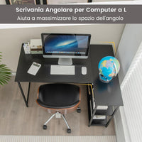 Scrivania Angolare 120 CM, Scrivania per Computer ad Angolo con 2 Ripiani, Scrivania Ufficio Reversibile Moderna con Design Salvaspazio, 120 x 88 x 74,5 cm (Black)