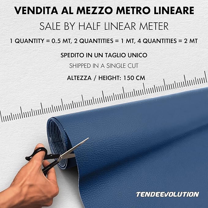 Ecopelle "Sierra" di Qualità, Colore Blu Avio 17 - Robusta, Elegante - Ideale per Auto, Moto, Arredamenti - Vendita al Mezzo Metro