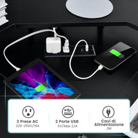 Scrivania Angolare, Scrivania ad Angolo con Presa Elettrica, Supporto per Monitor, Vassoio per Tastiera e Gancio per Cuffie, Scrivania Salvaspazio per Ufficio e Casa (Nero)