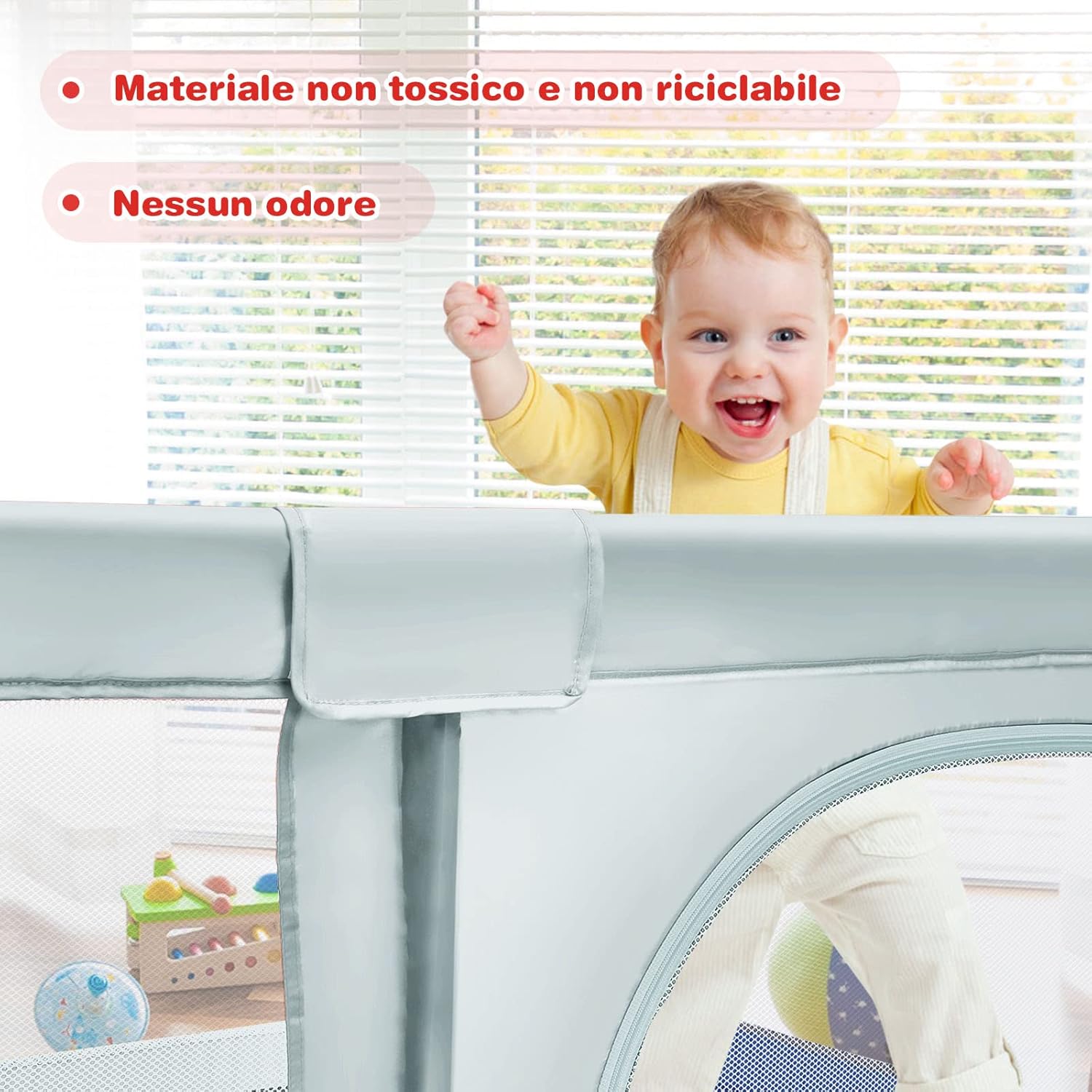 Box per Bambini, Centro Attività Portatile e Sicuro per Bambini, Box Colorato con Cancello, Recinto Extra per Interno ed Esterno con Rete Traspirante Durevole (Blu)