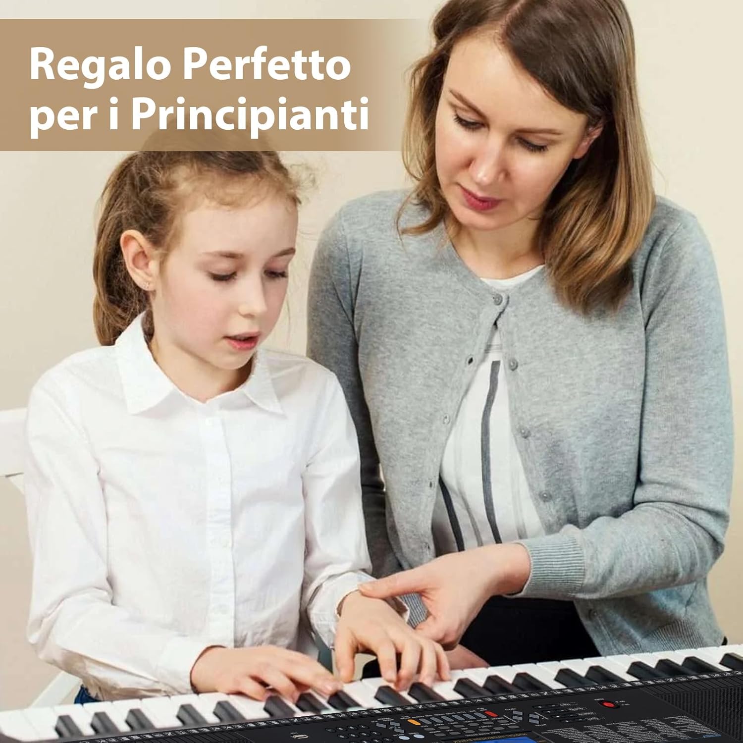 Set Pianoforte Elettronico Portatile a 61 Tasti, Pianoforte Digitale con 600 Timbri, 400 Ritmi, 50 Canzoni Demo, Pianoforte con Supporto e Sgabello, Tasti Luminosi, Microfono, Cuffie