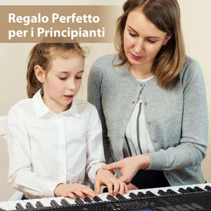 Set Pianoforte Elettronico Portatile a 61 Tasti, Pianoforte Digitale con 600 Timbri, 400 Ritmi, 50 Canzoni Demo, Pianoforte con Supporto e Sgabello, Tasti Luminosi, Microfono, Cuffie