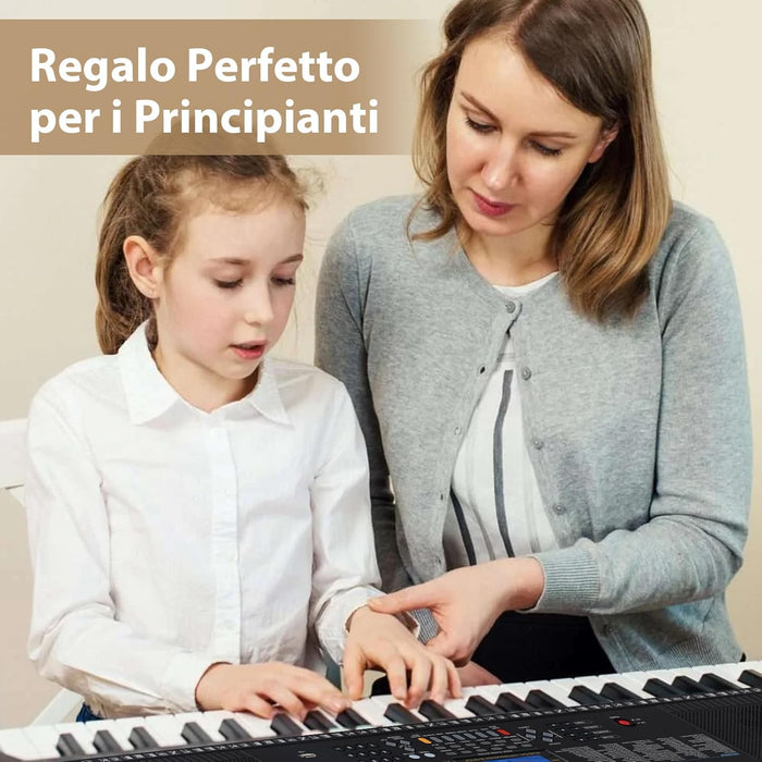 Set Pianoforte Elettronico Portatile a 61 Tasti, Pianoforte Digitale con 600 Timbri, 400 Ritmi, 50 Canzoni Demo, Pianoforte con Supporto e Sgabello, Tasti Luminosi, Microfono, Cuffie