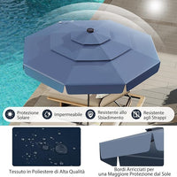 Ombrellone Esterno 300 cm, con 32 Luci LED, Ombrellone Giardino con Regolazione Inclinazione, Manovella e 8 Stecche, Parasole da Esterno con Tettuccio Ventilato a 3 Livelli