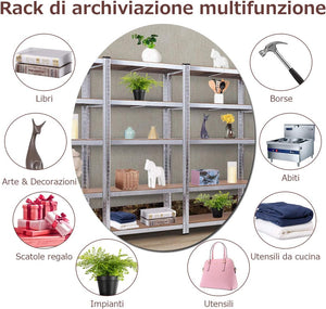 Scaffale per Garage, Scaffalatura a 5 Ripiani, Capacità 175kg Ogni Ripiano, Struttura Acciaio Resistente, 180x90x40cm