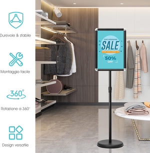 Set 2 Pezzi Supporto Poster Menù Stand per Pubblicità da Terra in Metallo, Girevole e Regolabile in Altezza, A4 / A3 (A3 Nero x 2)