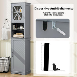 Mobile Bagno 40 x 30 x 170,5cm, Armadietto a Colonna Stretto e Alto con 5 Ripiani Regolabili e 2 Porte, Armadio da Terra in Legno per Soggiorno, Camera da Letto, Salotto e Cucina (Grigio)