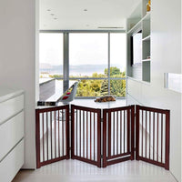 Cancelletto per Cani in Legno Massello, Cancello per Cani da Interno Girevole e Pieghevole, con 4 Ante, Cuscinetti Antiscivolo e Serratura, Ideale per Cani di Piccola/Media Taglia