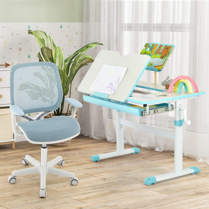 Sedia da Scrivania per Bambini, Sedia Girevole per Computer con Altezza Regolabile, Ruote con Freno, Braccioli Morbidi, Mobile Ergonomica per Bambini 6-15 Anni (Blu)