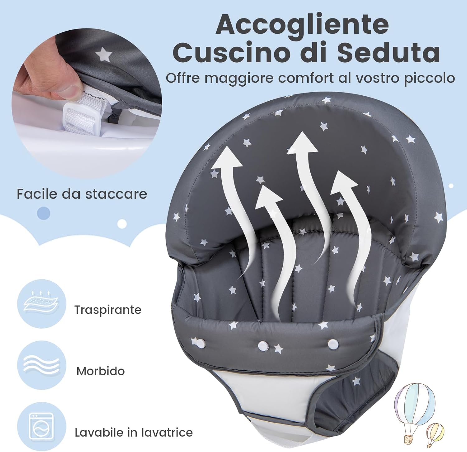 Girello per Bambini, Girello Pieghevole con Ruote, Altezza Regolabile su 3 Livelli, Cuscino del Sedile Rimovibile, per Bambini 6-36 Mesi (Grigio)