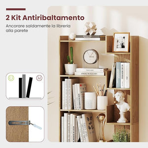 Libreria a 6 Ripiani, Scaffale Alto Salvaspazio in Legno, Libreria Moderna per Studio, Ufficio, Soggiorno e Camera da Letto, 69 x 22 x 163 cm (Naturale)
