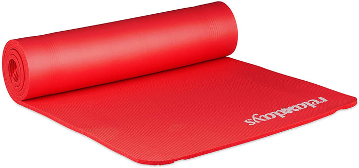 Tappetino yoga spessore 1 cm cinturino in gomma trasporto ginnastica pilates aerobica rosso 13_0002843