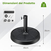Base Ombrellone da Esterno 14 kg, Supporto Rotondo per Ombrellone 45 CM con Diametro Palo 38/48 MM, Base per Ombrellone Robusta da Giardino Terrazzo Esterno