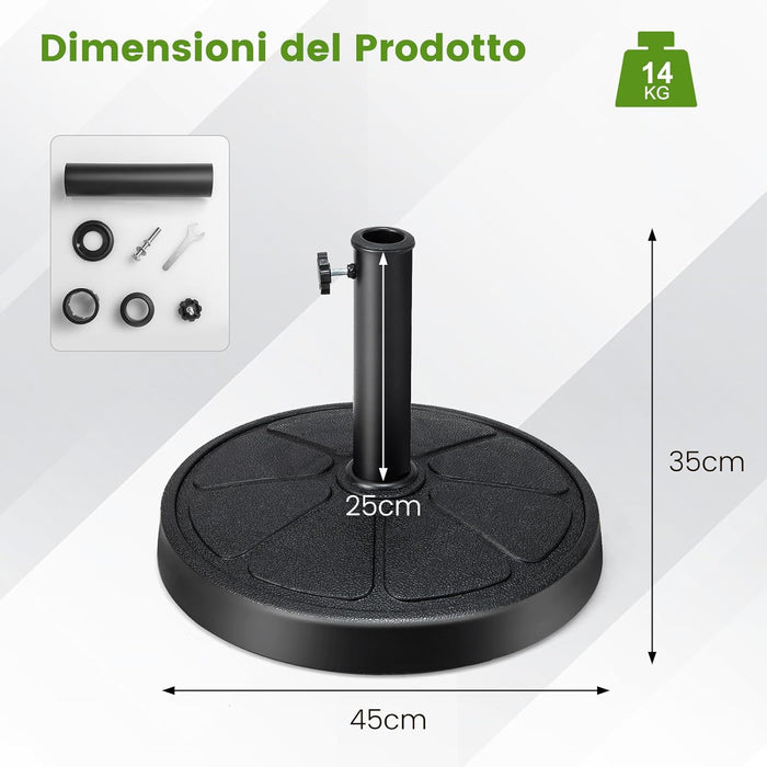 Base Ombrellone da Esterno 14 kg, Supporto Rotondo per Ombrellone 45 CM con Diametro Palo 38/48 MM, Base per Ombrellone Robusta da Giardino Terrazzo Esterno
