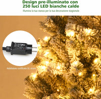 Albero di Natale Innevato 180/225 cm, Albero di Natale con 250/450 Luci a LED Bianco Caldo, 600/1010 Rami Folti e Base Metallica, Ideale per Casa, Ufficio e Negozio (180 CM)